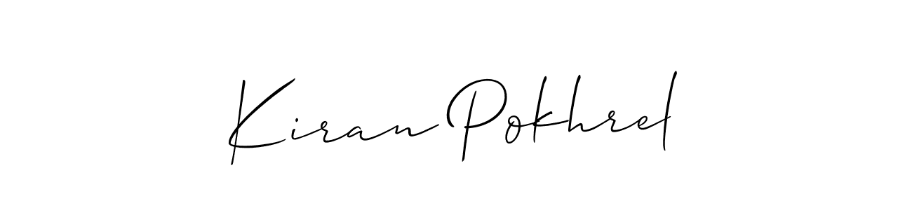 The best way (Allison_Script) to make a short signature is to pick only two or three words in your name. The name Kiran Pokhrel include a total of six letters. For converting this name. Kiran Pokhrel signature style 2 images and pictures png