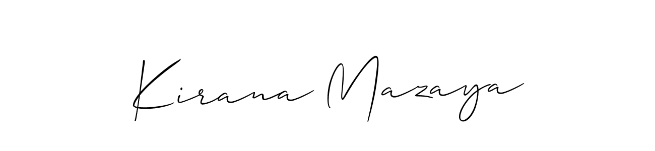 Create a beautiful signature design for name Kirana Mazaya. With this signature (Allison_Script) fonts, you can make a handwritten signature for free. Kirana Mazaya signature style 2 images and pictures png