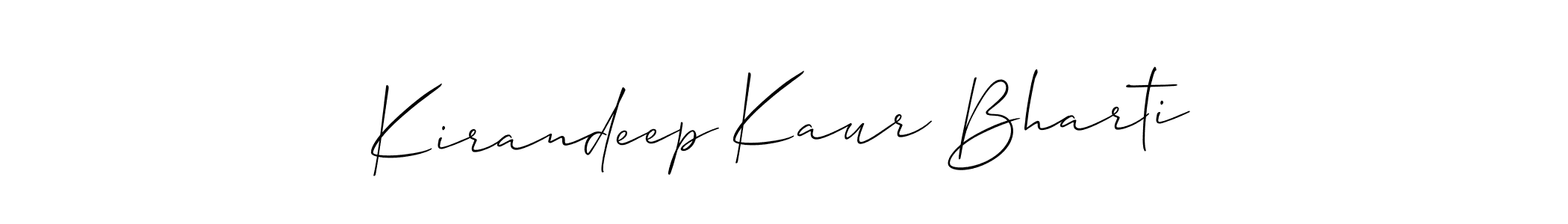 It looks lik you need a new signature style for name Kirandeep Kaur Bharti. Design unique handwritten (Allison_Script) signature with our free signature maker in just a few clicks. Kirandeep Kaur Bharti signature style 2 images and pictures png