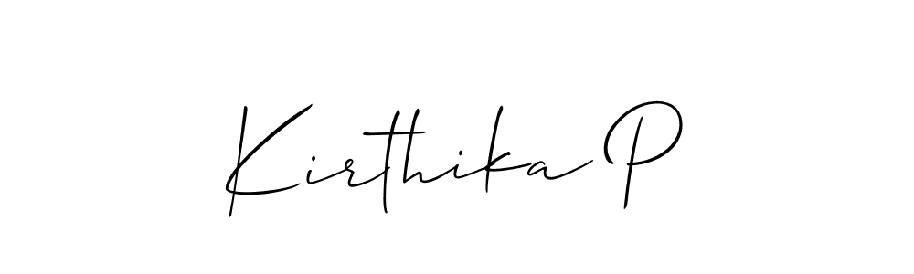 Also we have Kirthika P name is the best signature style. Create professional handwritten signature collection using Allison_Script autograph style. Kirthika P signature style 2 images and pictures png