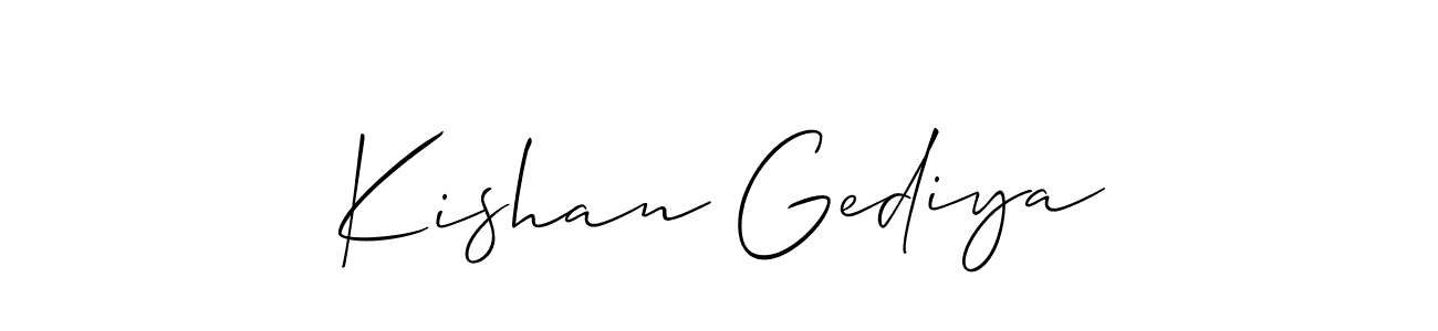 Create a beautiful signature design for name Kishan Gediya. With this signature (Allison_Script) fonts, you can make a handwritten signature for free. Kishan Gediya signature style 2 images and pictures png