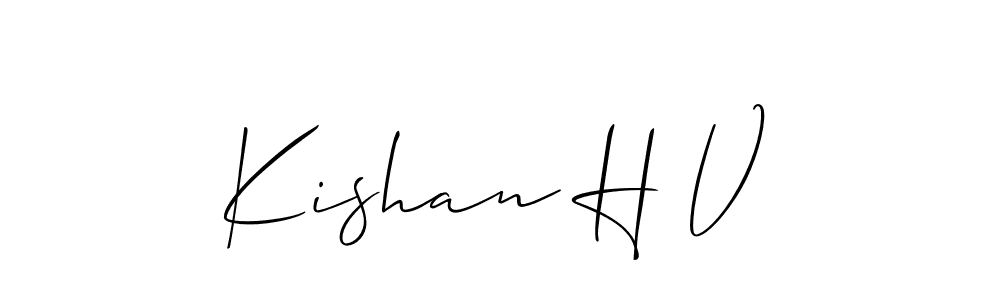 Also You can easily find your signature by using the search form. We will create Kishan H V name handwritten signature images for you free of cost using Allison_Script sign style. Kishan H V signature style 2 images and pictures png