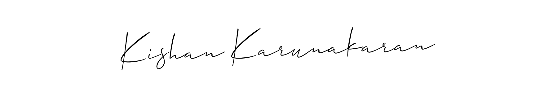 Allison_Script is a professional signature style that is perfect for those who want to add a touch of class to their signature. It is also a great choice for those who want to make their signature more unique. Get Kishan Karunakaran name to fancy signature for free. Kishan Karunakaran signature style 2 images and pictures png