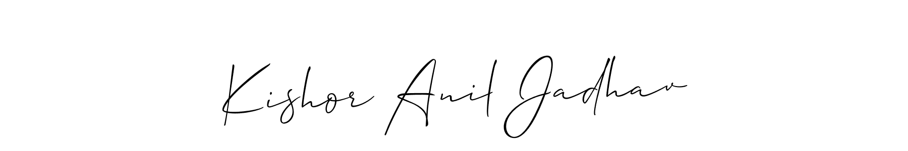 Allison_Script is a professional signature style that is perfect for those who want to add a touch of class to their signature. It is also a great choice for those who want to make their signature more unique. Get Kishor Anil Jadhav name to fancy signature for free. Kishor Anil Jadhav signature style 2 images and pictures png
