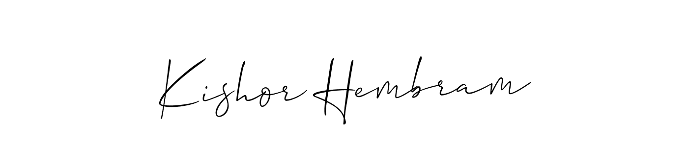 if you are searching for the best signature style for your name Kishor Hembram. so please give up your signature search. here we have designed multiple signature styles  using Allison_Script. Kishor Hembram signature style 2 images and pictures png