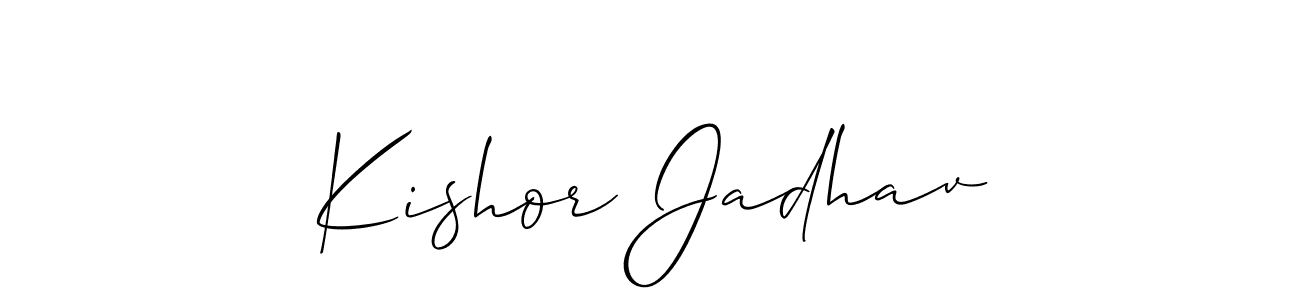 The best way (Allison_Script) to make a short signature is to pick only two or three words in your name. The name Kishor Jadhav include a total of six letters. For converting this name. Kishor Jadhav signature style 2 images and pictures png
