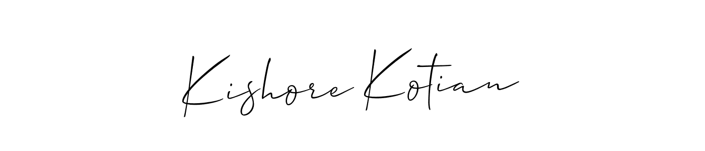 Create a beautiful signature design for name Kishore Kotian. With this signature (Allison_Script) fonts, you can make a handwritten signature for free. Kishore Kotian signature style 2 images and pictures png