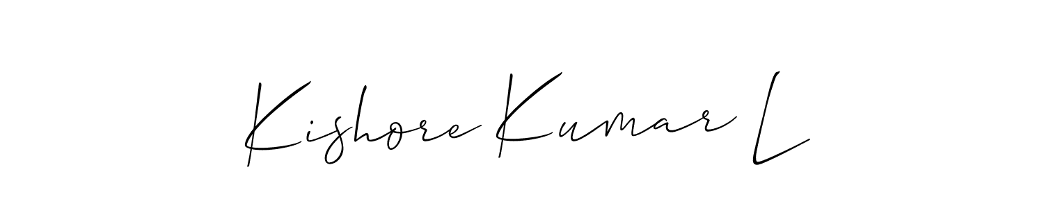 Create a beautiful signature design for name Kishore Kumar L. With this signature (Allison_Script) fonts, you can make a handwritten signature for free. Kishore Kumar L signature style 2 images and pictures png