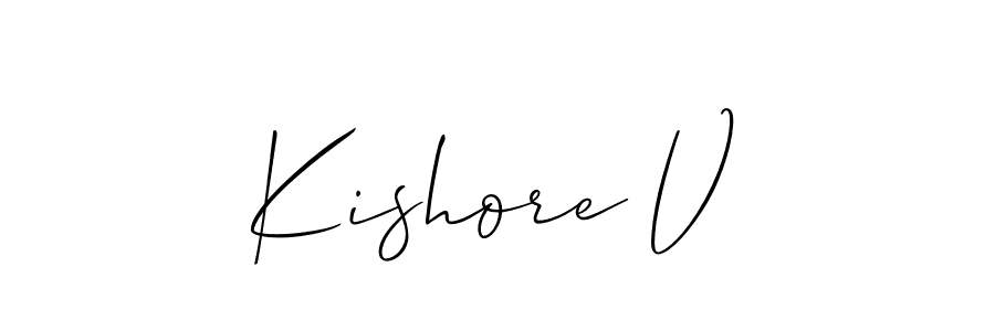 Allison_Script is a professional signature style that is perfect for those who want to add a touch of class to their signature. It is also a great choice for those who want to make their signature more unique. Get Kishore V name to fancy signature for free. Kishore V signature style 2 images and pictures png