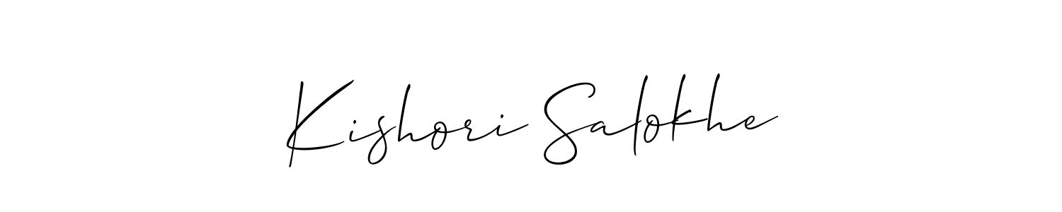 if you are searching for the best signature style for your name Kishori Salokhe. so please give up your signature search. here we have designed multiple signature styles  using Allison_Script. Kishori Salokhe signature style 2 images and pictures png