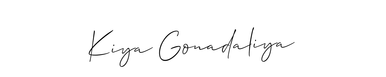 Also You can easily find your signature by using the search form. We will create Kiya Gonadaliya name handwritten signature images for you free of cost using Allison_Script sign style. Kiya Gonadaliya signature style 2 images and pictures png