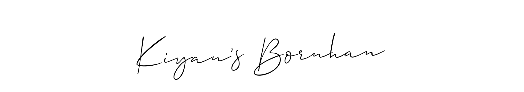 It looks lik you need a new signature style for name Kiyan’s Bornhan. Design unique handwritten (Allison_Script) signature with our free signature maker in just a few clicks. Kiyan’s Bornhan signature style 2 images and pictures png