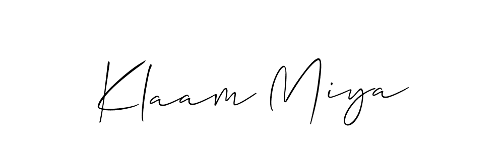 Similarly Allison_Script is the best handwritten signature design. Signature creator online .You can use it as an online autograph creator for name Klaam Miya. Klaam Miya signature style 2 images and pictures png