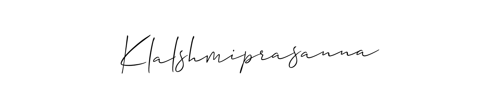 if you are searching for the best signature style for your name Klalshmiprasanna. so please give up your signature search. here we have designed multiple signature styles  using Allison_Script. Klalshmiprasanna signature style 2 images and pictures png