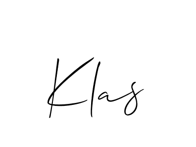 Design your own signature with our free online signature maker. With this signature software, you can create a handwritten (Allison_Script) signature for name Klas. Klas signature style 2 images and pictures png