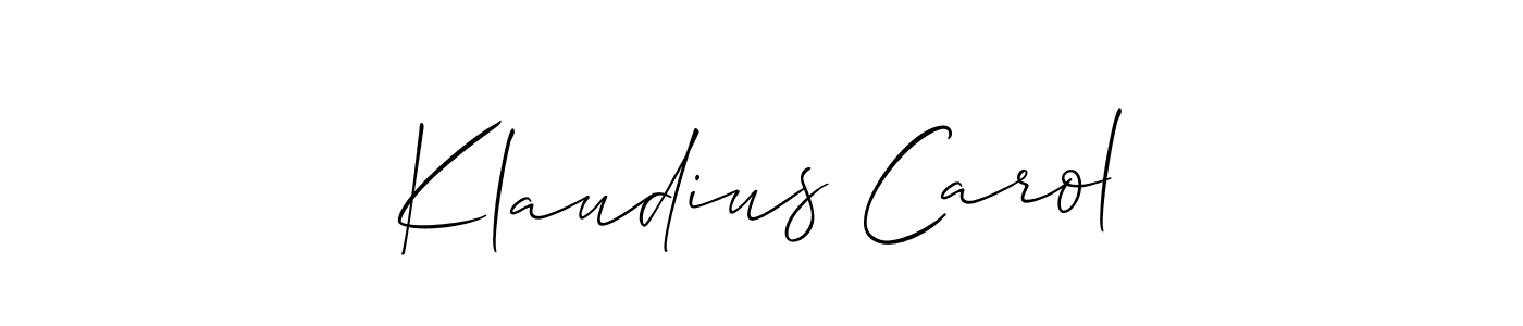 Make a beautiful signature design for name Klaudius Carol. With this signature (Allison_Script) style, you can create a handwritten signature for free. Klaudius Carol signature style 2 images and pictures png