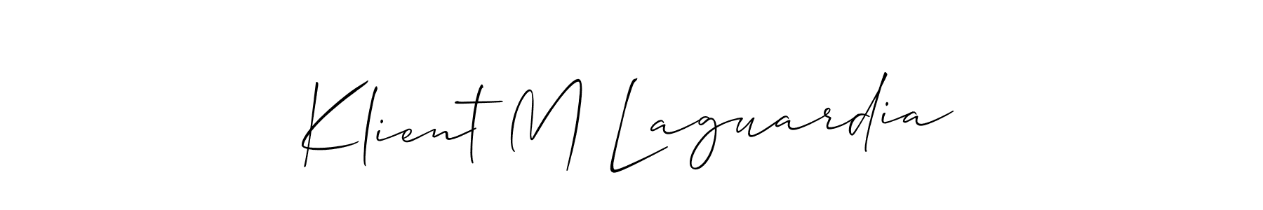 How to make Klient M Laguardia name signature. Use Allison_Script style for creating short signs online. This is the latest handwritten sign. Klient M Laguardia signature style 2 images and pictures png