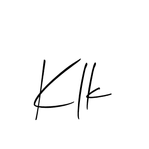 Use a signature maker to create a handwritten signature online. With this signature software, you can design (Allison_Script) your own signature for name Klk. Klk signature style 2 images and pictures png