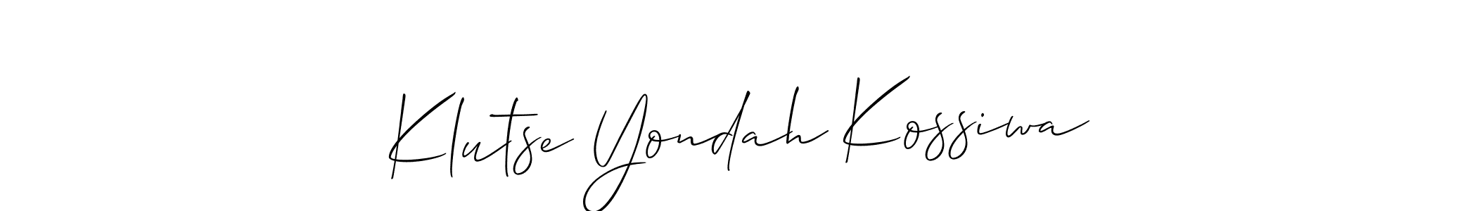 The best way (Allison_Script) to make a short signature is to pick only two or three words in your name. The name Klutse Yondah Kossiwa include a total of six letters. For converting this name. Klutse Yondah Kossiwa signature style 2 images and pictures png
