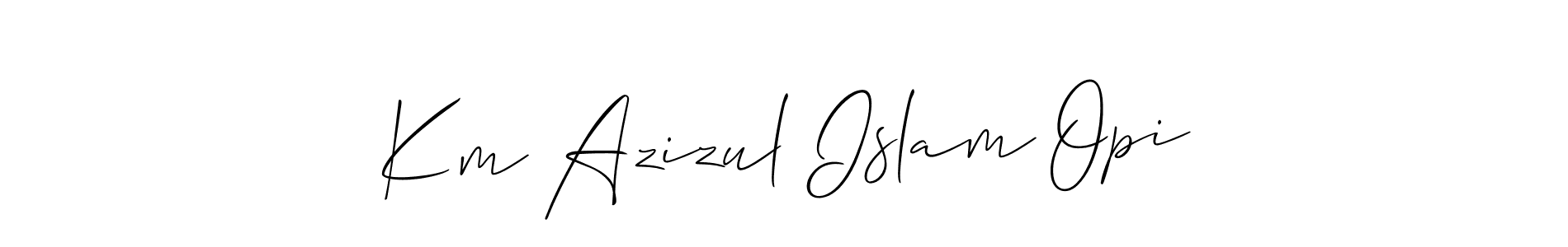 Create a beautiful signature design for name Km Azizul Islam Opi. With this signature (Allison_Script) fonts, you can make a handwritten signature for free. Km Azizul Islam Opi signature style 2 images and pictures png
