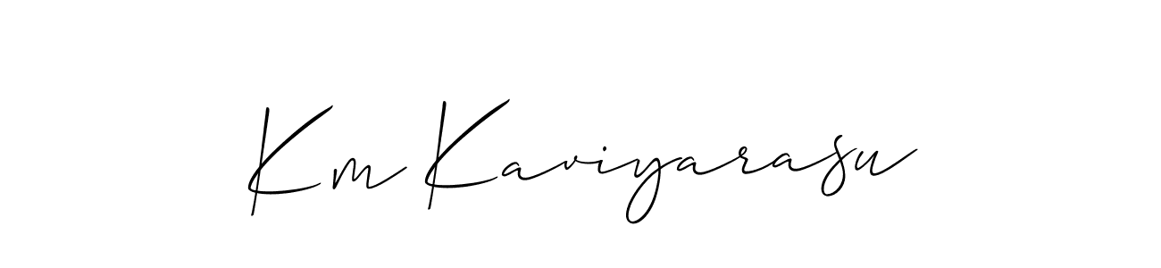 Allison_Script is a professional signature style that is perfect for those who want to add a touch of class to their signature. It is also a great choice for those who want to make their signature more unique. Get Km Kaviyarasu name to fancy signature for free. Km Kaviyarasu signature style 2 images and pictures png