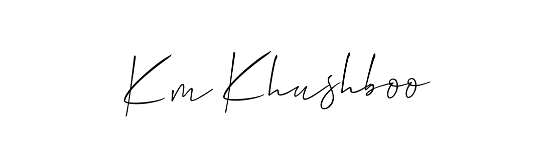 Allison_Script is a professional signature style that is perfect for those who want to add a touch of class to their signature. It is also a great choice for those who want to make their signature more unique. Get Km Khushboo name to fancy signature for free. Km Khushboo signature style 2 images and pictures png