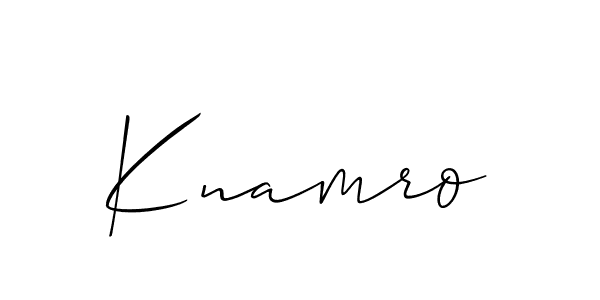 The best way (Allison_Script) to make a short signature is to pick only two or three words in your name. The name Knamro include a total of six letters. For converting this name. Knamro signature style 2 images and pictures png