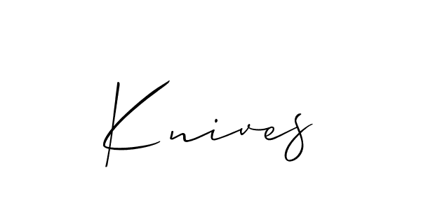 Allison_Script is a professional signature style that is perfect for those who want to add a touch of class to their signature. It is also a great choice for those who want to make their signature more unique. Get Knives name to fancy signature for free. Knives signature style 2 images and pictures png