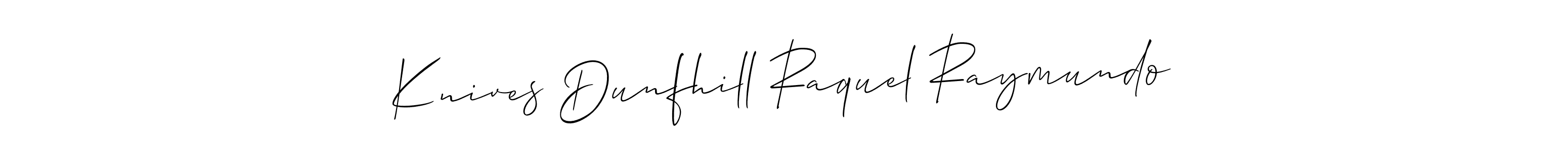 How to Draw Knives Dunfhill Raquel Raymundo signature style? Allison_Script is a latest design signature styles for name Knives Dunfhill Raquel Raymundo. Knives Dunfhill Raquel Raymundo signature style 2 images and pictures png