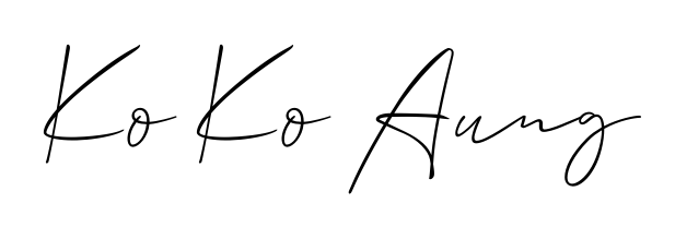 A sleek calligraphic signature for name Ko Ko Aung utilizing Allison_Script styling. Great for adding personal signatures to photos and art. Ko Ko Aung signature style 2 images and pictures png