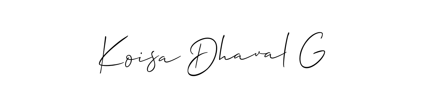 Also You can easily find your signature by using the search form. We will create Koisa Dhaval G name handwritten signature images for you free of cost using Allison_Script sign style. Koisa Dhaval G signature style 2 images and pictures png