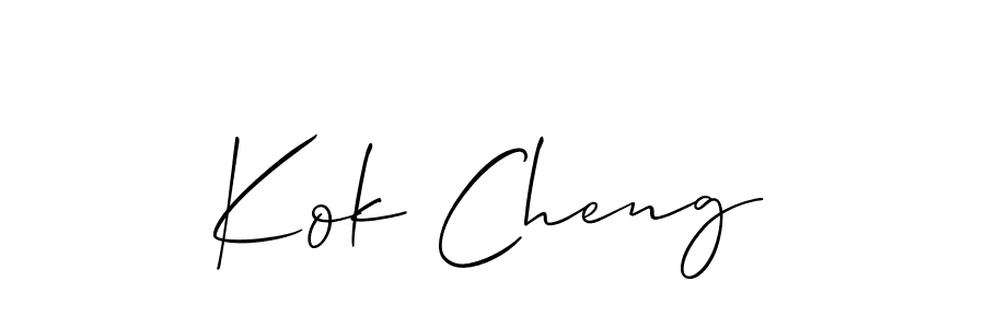 The best way (Allison_Script) to make a short signature is to pick only two or three words in your name. The name Kok Cheng include a total of six letters. For converting this name. Kok Cheng signature style 2 images and pictures png