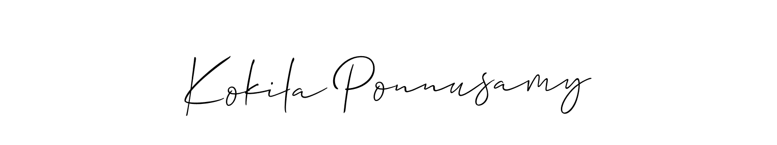 You should practise on your own different ways (Allison_Script) to write your name (Kokila Ponnusamy) in signature. don't let someone else do it for you. Kokila Ponnusamy signature style 2 images and pictures png