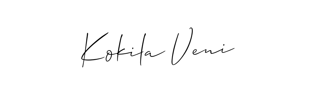 Also You can easily find your signature by using the search form. We will create Kokila Veni name handwritten signature images for you free of cost using Allison_Script sign style. Kokila Veni signature style 2 images and pictures png