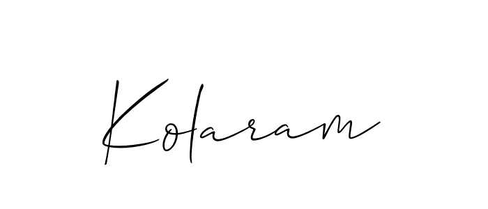 Design your own signature with our free online signature maker. With this signature software, you can create a handwritten (Allison_Script) signature for name Kolaram. Kolaram signature style 2 images and pictures png