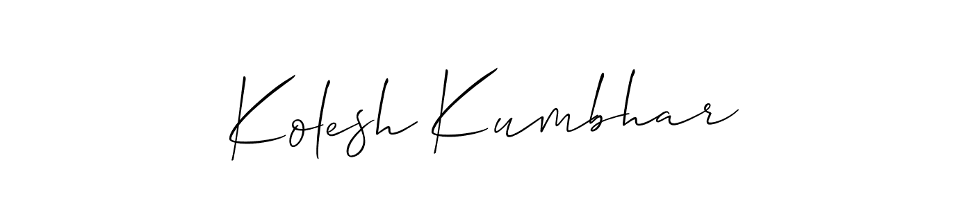 Similarly Allison_Script is the best handwritten signature design. Signature creator online .You can use it as an online autograph creator for name Kolesh Kumbhar. Kolesh Kumbhar signature style 2 images and pictures png