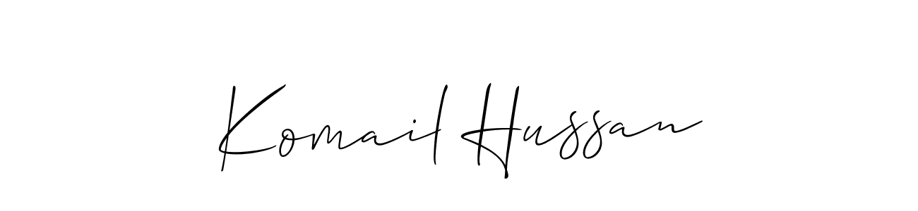 Make a beautiful signature design for name Komail Hussan. With this signature (Allison_Script) style, you can create a handwritten signature for free. Komail Hussan signature style 2 images and pictures png