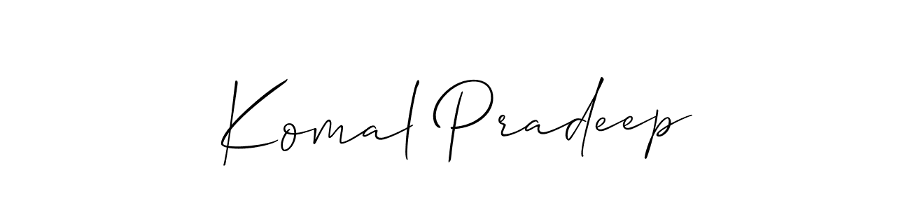 Create a beautiful signature design for name Komal Pradeep. With this signature (Allison_Script) fonts, you can make a handwritten signature for free. Komal Pradeep signature style 2 images and pictures png