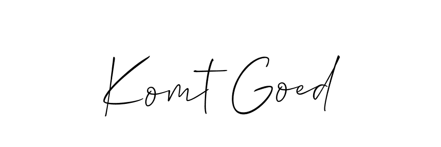 It looks lik you need a new signature style for name Komt Goed. Design unique handwritten (Allison_Script) signature with our free signature maker in just a few clicks. Komt Goed signature style 2 images and pictures png