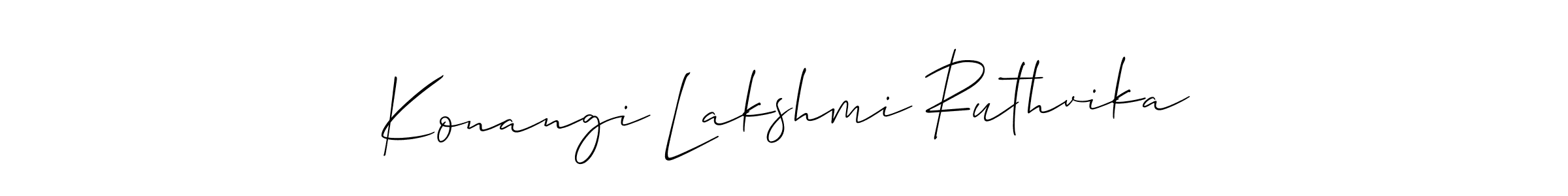 You should practise on your own different ways (Allison_Script) to write your name (Konangi Lakshmi Ruthvika) in signature. don't let someone else do it for you. Konangi Lakshmi Ruthvika signature style 2 images and pictures png