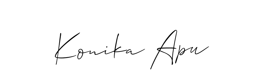 The best way (Allison_Script) to make a short signature is to pick only two or three words in your name. The name Konika Apu include a total of six letters. For converting this name. Konika Apu signature style 2 images and pictures png
