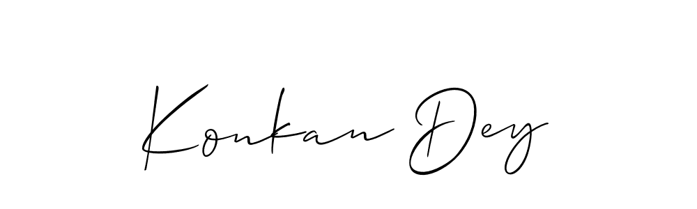 Use a signature maker to create a handwritten signature online. With this signature software, you can design (Allison_Script) your own signature for name Konkan Dey. Konkan Dey signature style 2 images and pictures png