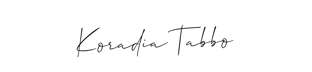 Create a beautiful signature design for name Koradia Tabbo. With this signature (Allison_Script) fonts, you can make a handwritten signature for free. Koradia Tabbo signature style 2 images and pictures png