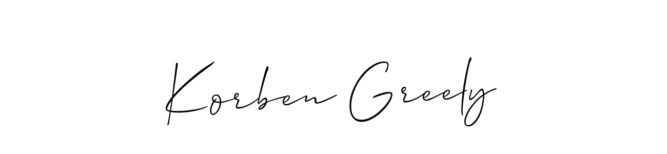 Create a beautiful signature design for name Korben Greely. With this signature (Allison_Script) fonts, you can make a handwritten signature for free. Korben Greely signature style 2 images and pictures png