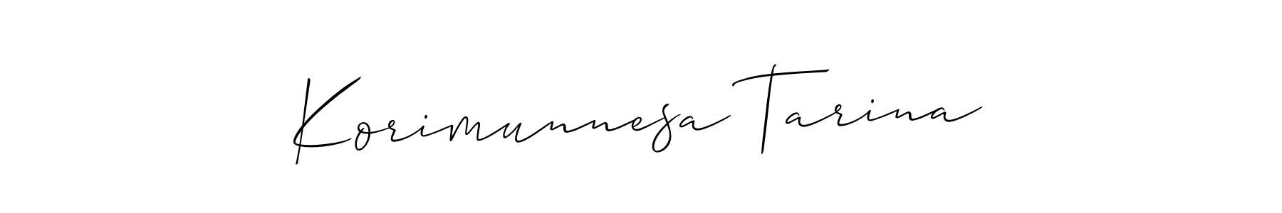 Design your own signature with our free online signature maker. With this signature software, you can create a handwritten (Allison_Script) signature for name Korimunnesa Tarina. Korimunnesa Tarina signature style 2 images and pictures png