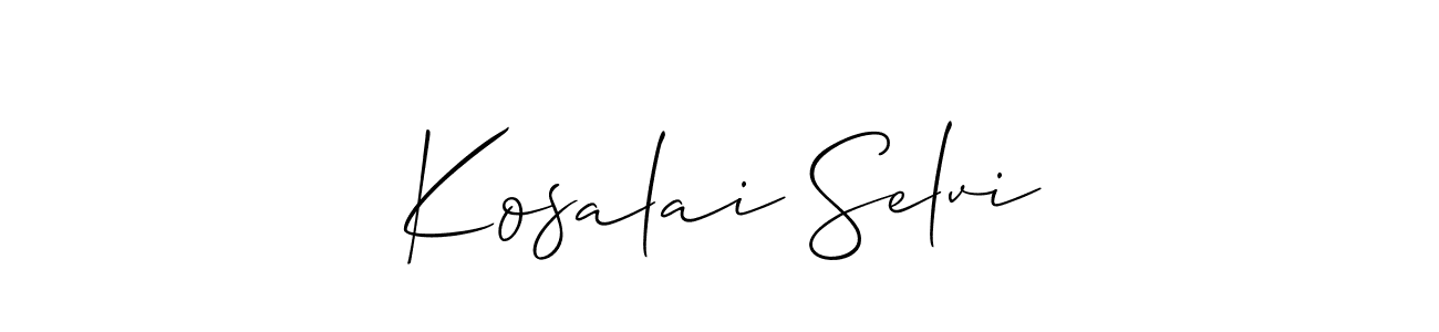 if you are searching for the best signature style for your name Kosalai Selvi. so please give up your signature search. here we have designed multiple signature styles  using Allison_Script. Kosalai Selvi signature style 2 images and pictures png