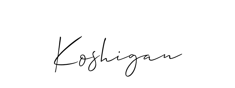 Allison_Script is a professional signature style that is perfect for those who want to add a touch of class to their signature. It is also a great choice for those who want to make their signature more unique. Get Koshigan name to fancy signature for free. Koshigan signature style 2 images and pictures png