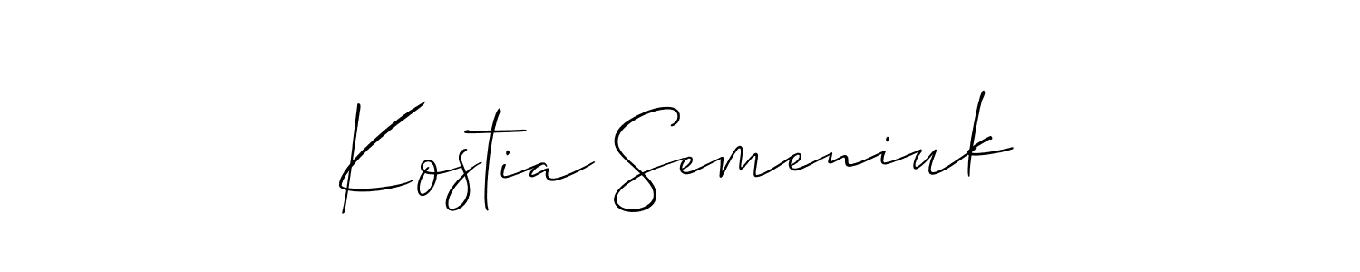 You should practise on your own different ways (Allison_Script) to write your name (Kostia Semeniuk) in signature. don't let someone else do it for you. Kostia Semeniuk signature style 2 images and pictures png