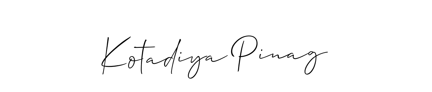 The best way (Allison_Script) to make a short signature is to pick only two or three words in your name. The name Kotadiya Pinag include a total of six letters. For converting this name. Kotadiya Pinag signature style 2 images and pictures png