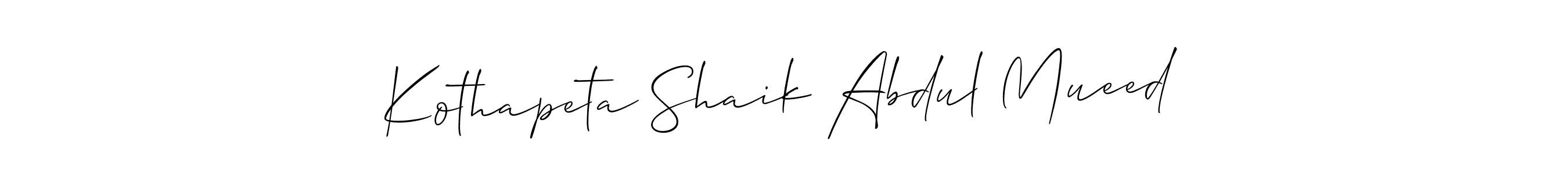 It looks lik you need a new signature style for name Kothapeta Shaik Abdul Mueed. Design unique handwritten (Allison_Script) signature with our free signature maker in just a few clicks. Kothapeta Shaik Abdul Mueed signature style 2 images and pictures png